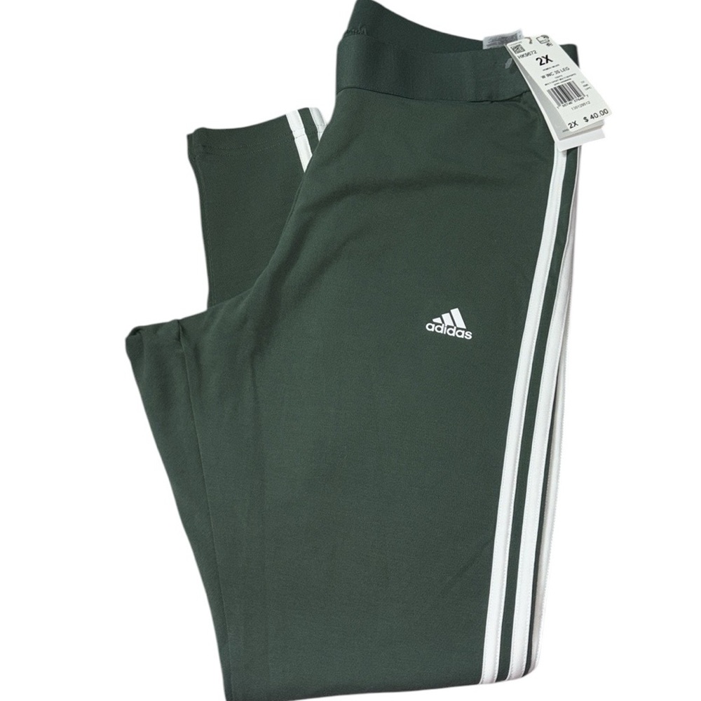 ADIDAS LEGGINGS 3-STRIPES - GREEN OXIDE/WHITE WOMEN, SIZE 3X - Picture 3 of 10
